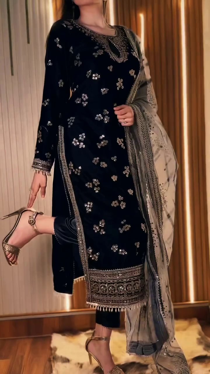 Women’s Premium Velvet Embroidered Kurta Set with Dupatta | Elegant Party Wear Ethnic Suit for Women
