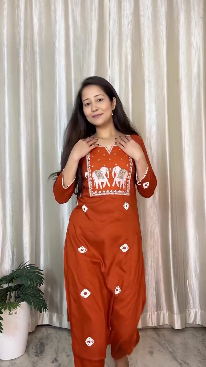 Royal Rust Elephant Motif Cotton Kurta Set for Women 🧡 | Elegant Ethnic Daily Wear | Available in Multiple Colors & Sizes (XXS–XXL)