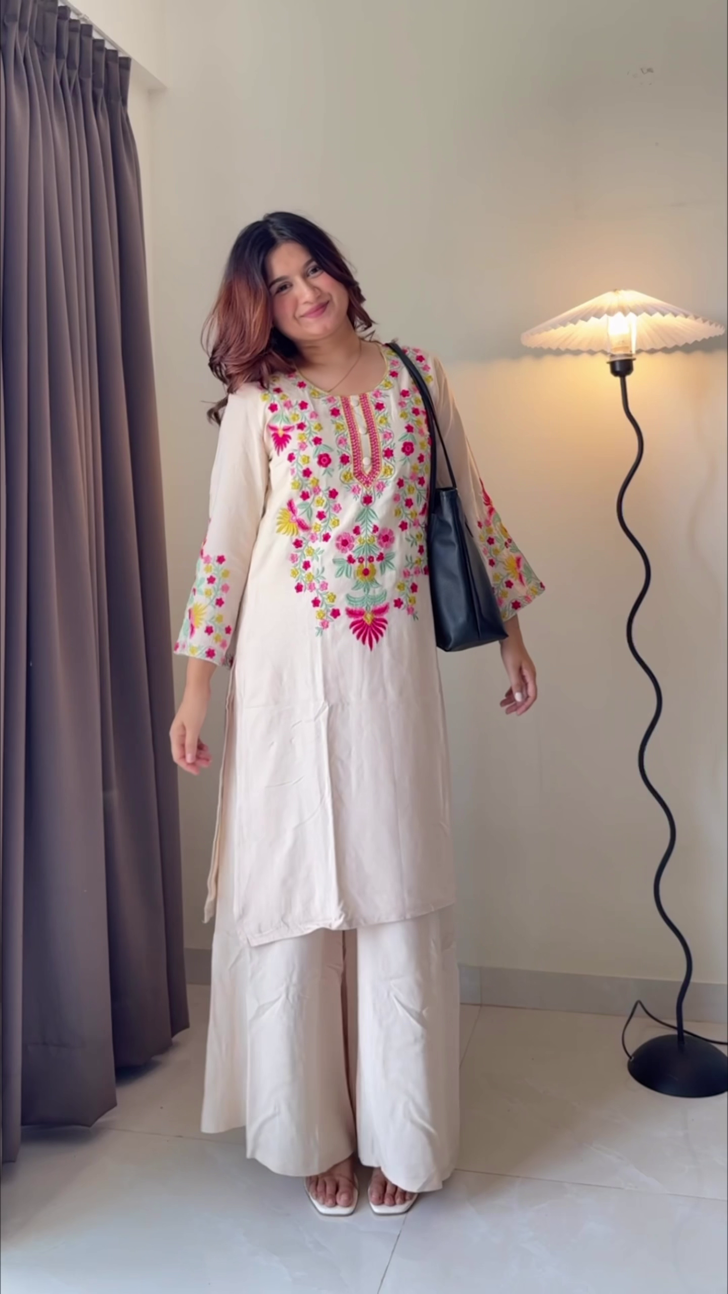 Elegant White Floral Embroidered Cotton Kurta Palazzo Set for Women 🤍🌹 | Minimal Ethnic Co-Ord Set | XXS–XXL Available