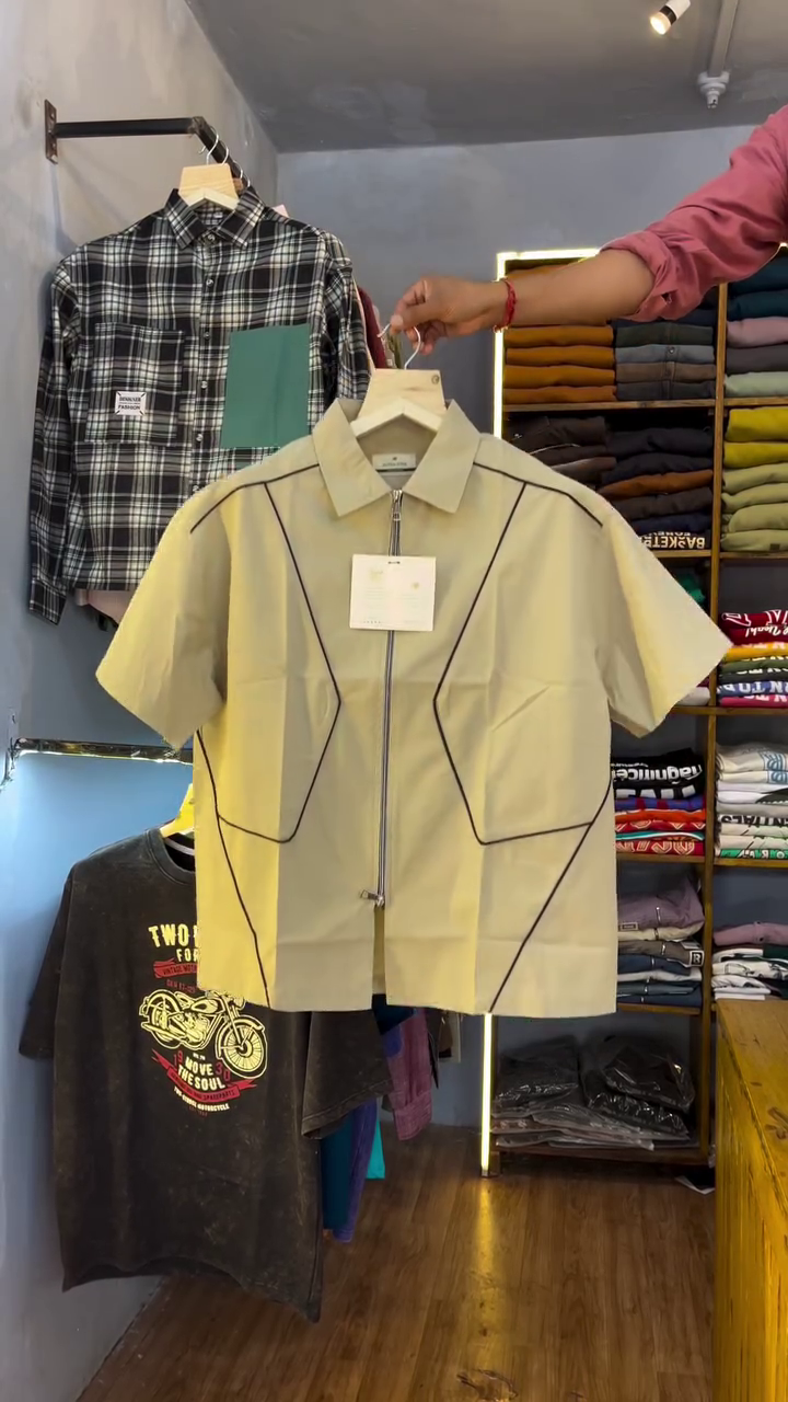Men’s Olive Green Zip-Up Half Sleeve Shirt | Premium Korean Style Casual Oversized Shirt for Men | Trendy Streetwear Fashion Shirt