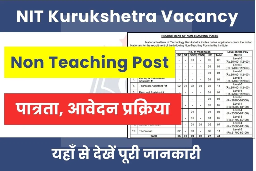 NIT Kurukshetra Vacancy 2025 Notification Out, Apply for Non Teaching Post