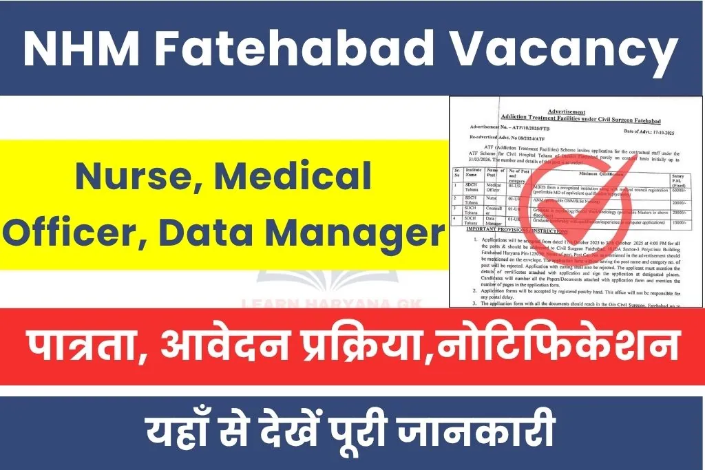 NHM Fatehabad Vacancy 2025 Notification Out For Various Post